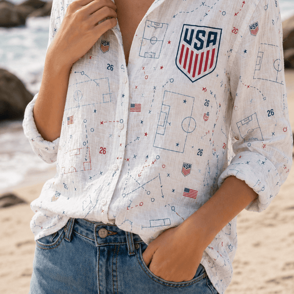 USA Soccer Team Soccer Pattern Women Linen Shirt