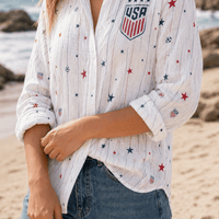 USA Soccer Team Star & Stripe Women Linen Shirt