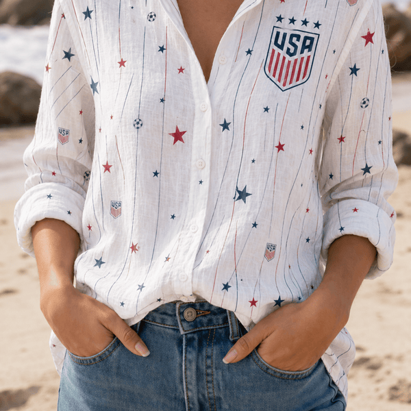 USA Soccer Team Star & Stripe Women Linen Shirt