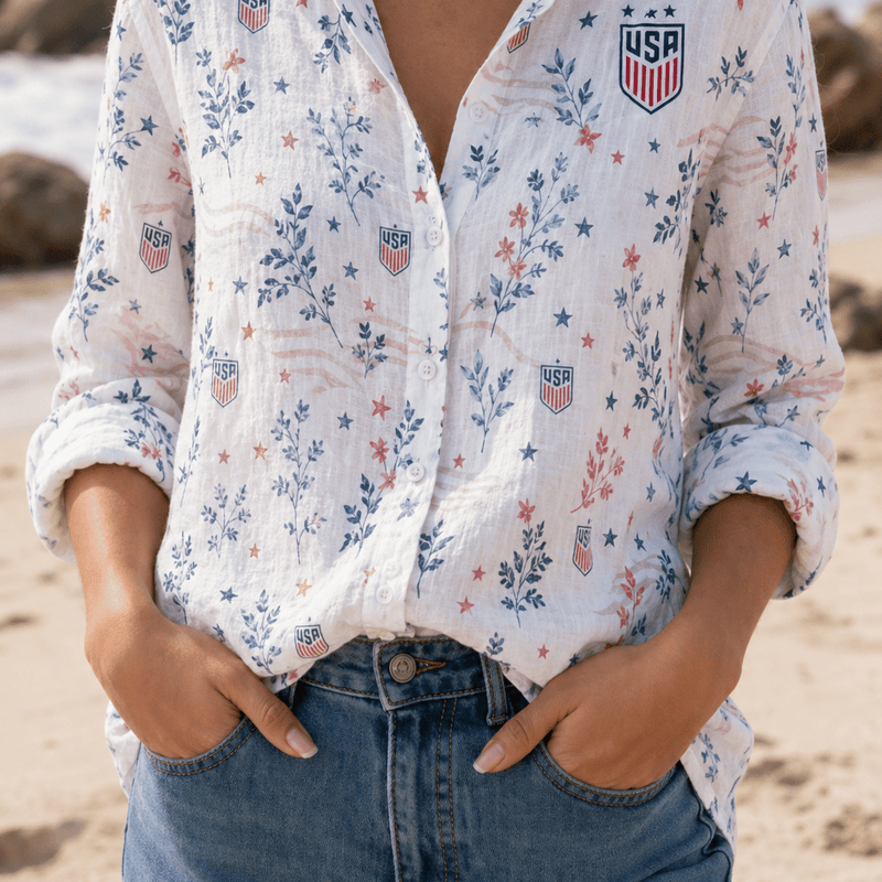 USA Soccer Team Floral Women Linen Shirt