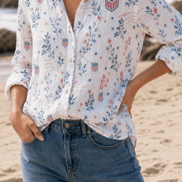 USA Soccer Team Floral Women Linen Shirt
