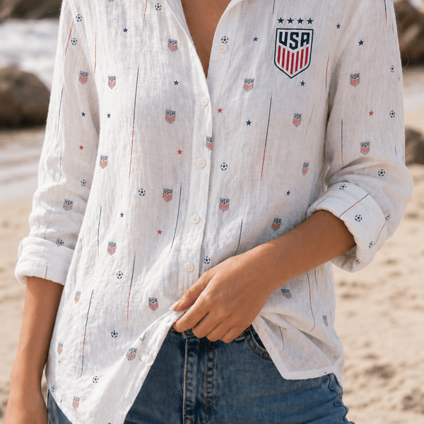 USA Soccer Team Minimalist Women Linen Shirt