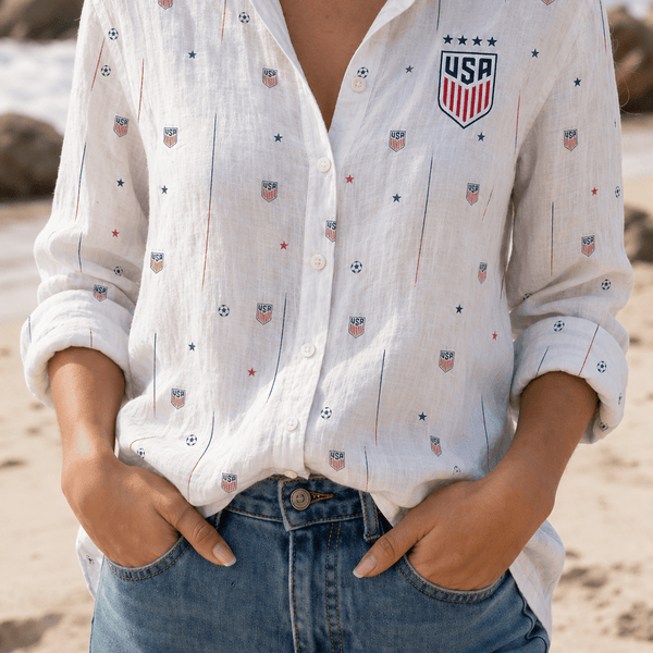 USA Soccer Team Minimalist Women Linen Shirt