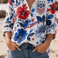 USA Soccer Team Bold Patriot Floral Women Linen Shirt