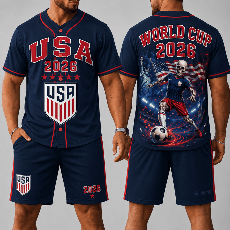 United States WC 26 Skull Jersey Shorts Set