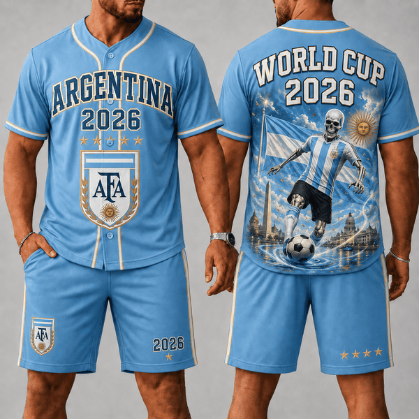 Argentina WC 26 Skull Jersey Shorts Set