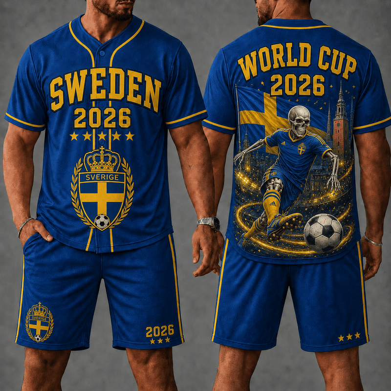 Sweden WC 26 Skull Jersey Shorts Set